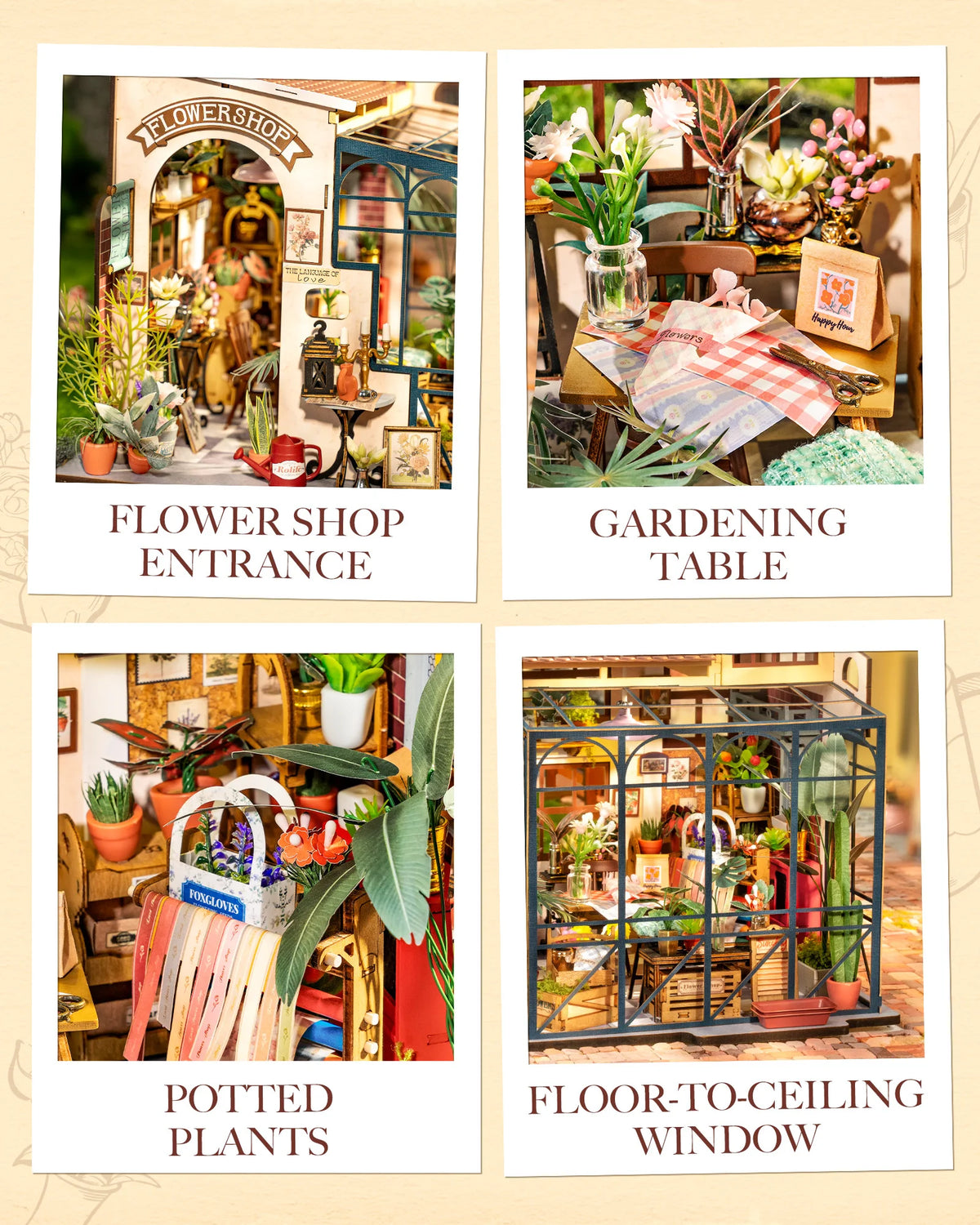 Rolife Wooden Dollhouse 3D Puzzle Toys Emily's Flower Shop DIY Miniature House Model Building Kit with LED Light for Home Decor Holiday Gift for Friends Adults
