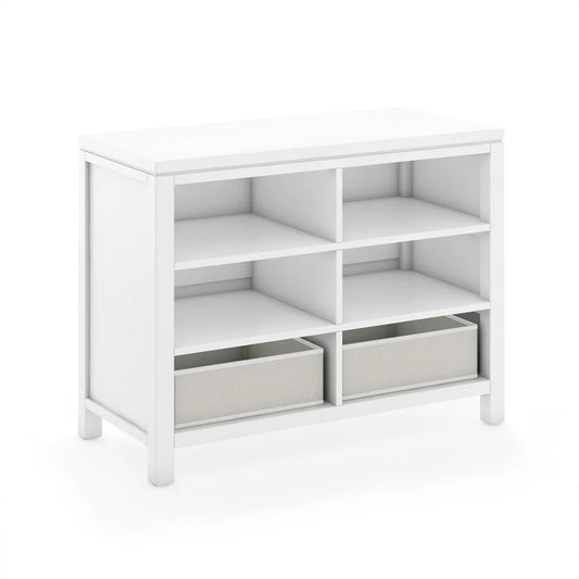 Crafting Kids- Creamy White: Wooden Shelving with Bins, 6 Compartment Art Supply Organizer for Playroom