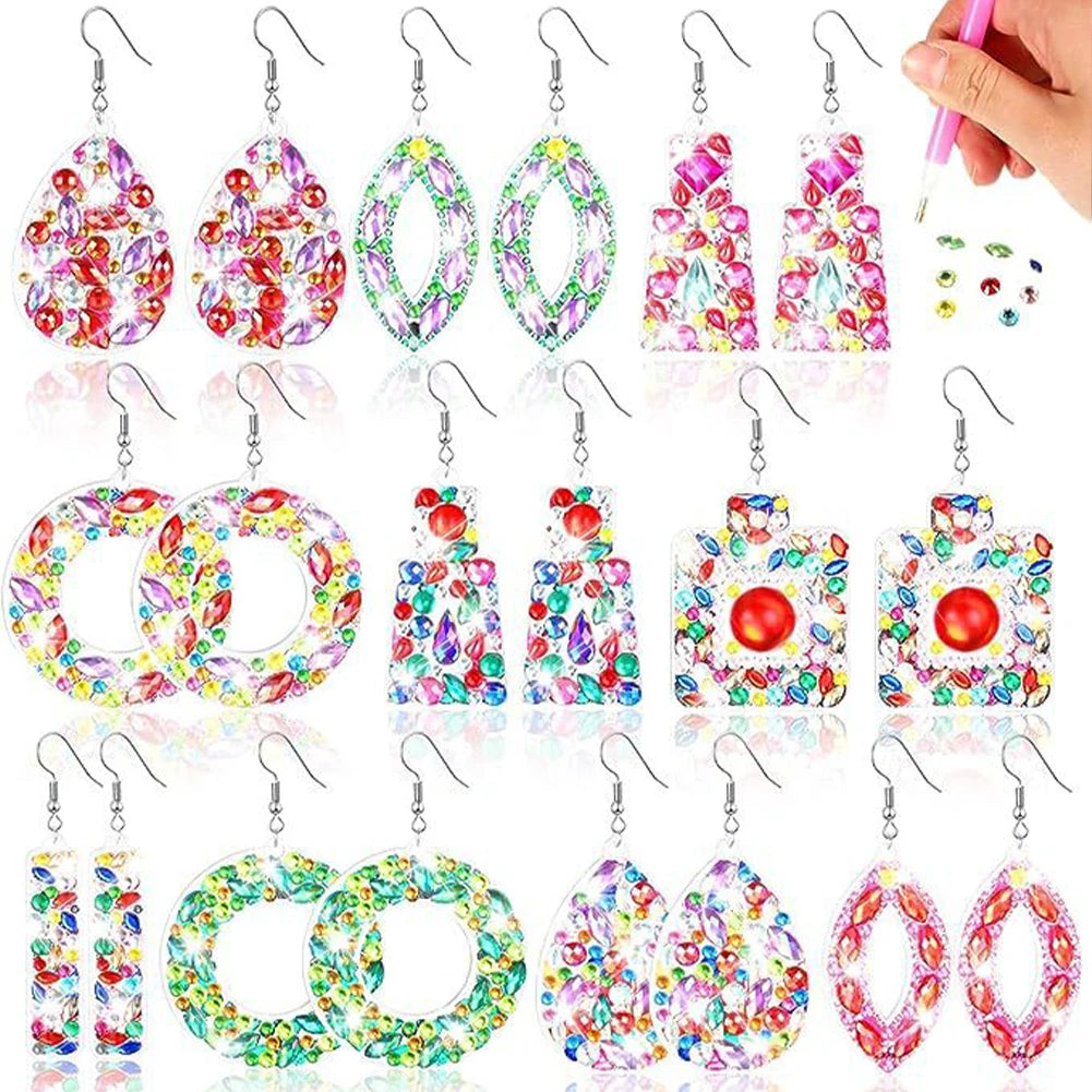 10 Pairs Double Sided Diamond Painting Earrings Dangle Drop Diamond Art Earring Kit Mosaic Drill Earring Kits for Women Girls