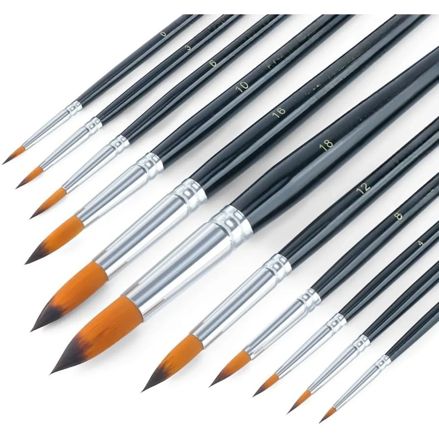 11pcs Round Paint Brush Basic Set for Watercolor, Acrylic, Gouache, Ink, and Tempera Painting