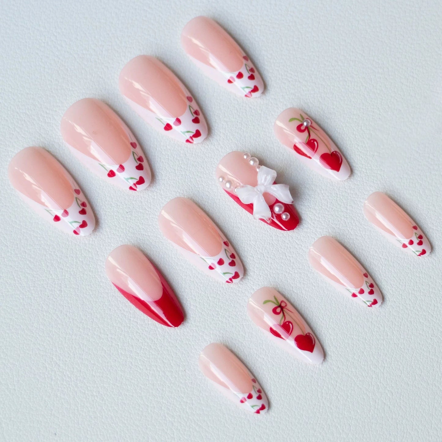Pink Almond False Nails Butterfly Ballet Almond False Nails Butterfly Ballet with French Design Wearable Fake Nails Simple Artificial Press on Nails Tips Art 24Pcs