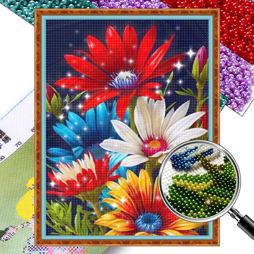 Full Embroidery Beads Printed 9CT Flower Cross Stitch Kit Home Art Decor Bead Embroidery Wall Hanging for New Year Gift