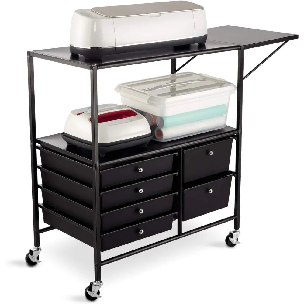 Essex Black Drawers & Rolling Cart with Tray and Extendable Table Multi-Functional Storage Cart