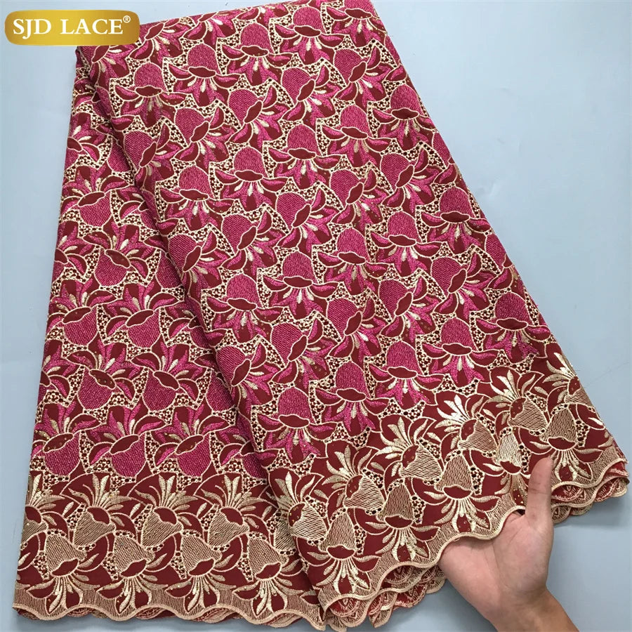 SJD LACE African Nigerian Cotton Lace Fabrics 5 Yards 2026 High Quality Swiss Cotton Lace for Sewing Party Women DIY Dress 4016