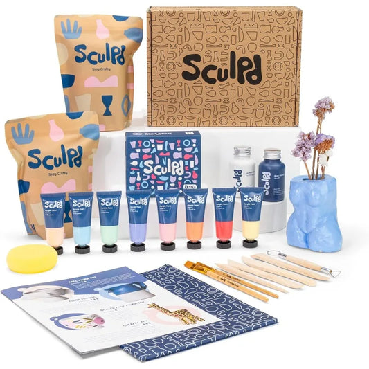 Sculpd - The Original Pottery Starter Kit - Complete Air Dry Clay + Painting Beginner Set for 2 Adults: Includes Sculpting Tools