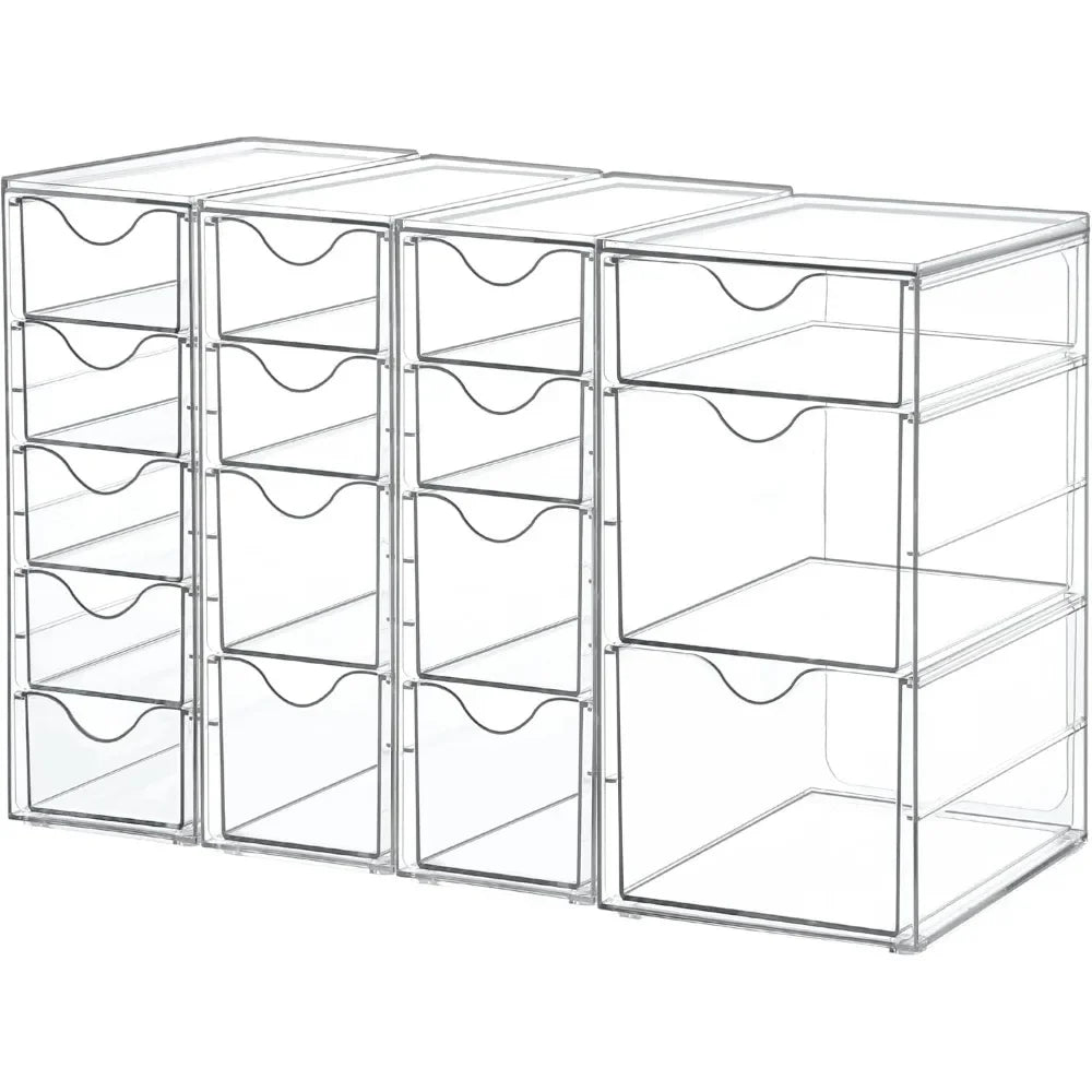 Acrylic organizer with 16 drawers (4 sets), clear storage drawers for office supplies, jewelry, crafts