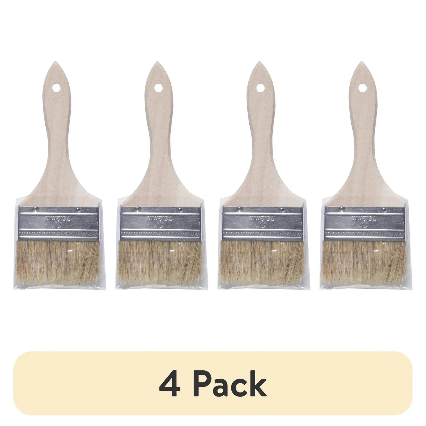 (4 pack) Unbranded Natural Bristle Flat 3-in. Chip Paint Brush for Crafts, Paint, Resin and Glue projects