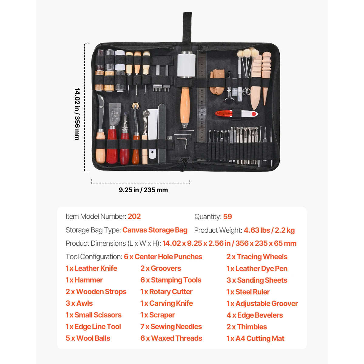 SucceBuy 38/59/61/72/92PCs Leather Working Tools Kit Leather Craft Tools Storage Bag Engraving Punching Sewing Stamping Tools