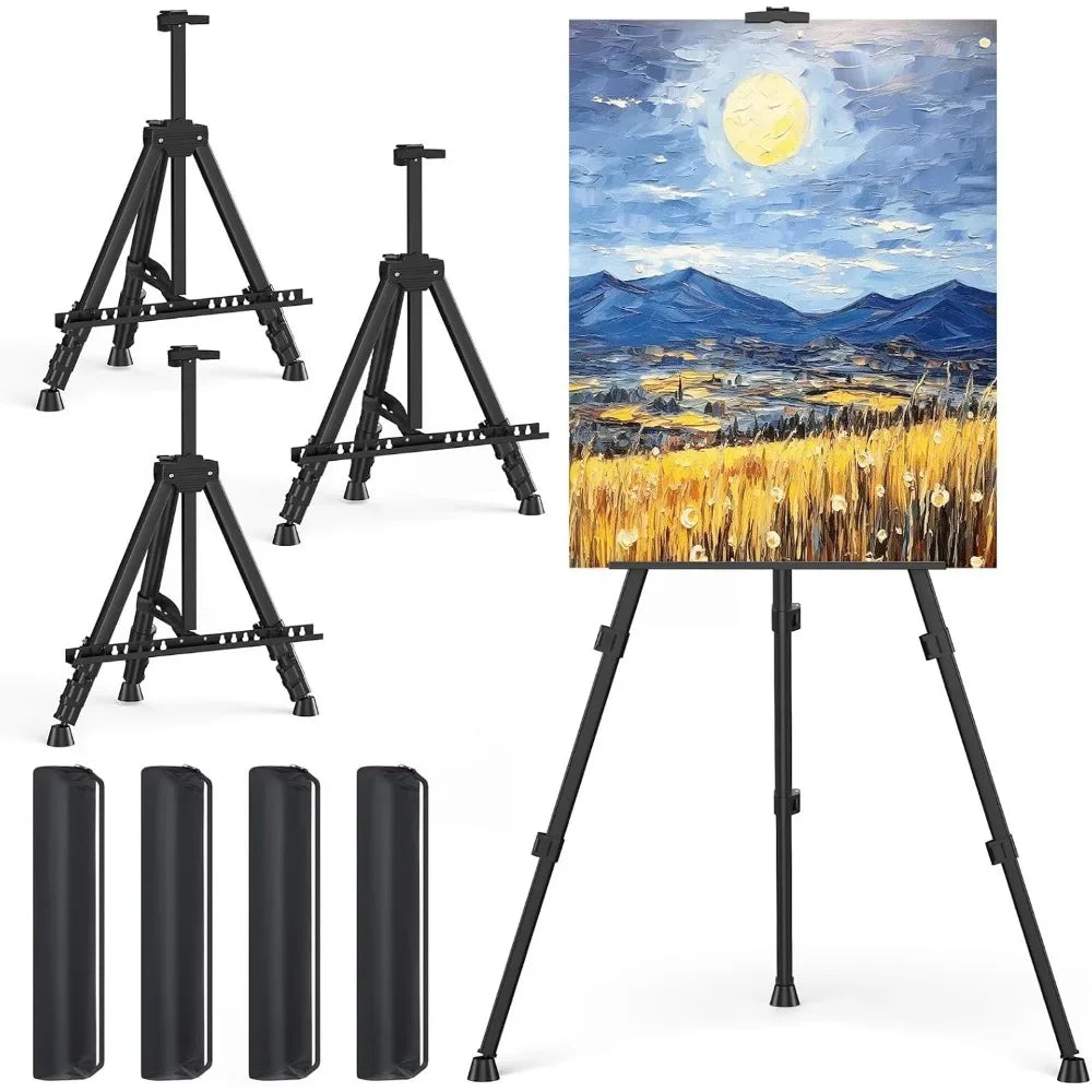 Portable adjustable aluminum metal tripod display easels ranging in height from 17 to 66 inches for tabletop/floor painting