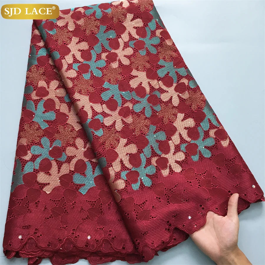 SJD LACE African Nigerian Cotton Lace Fabrics 5 Yards 2026 High Quality Swiss Cotton Lace for Sewing Party Women DIY Dress 4016