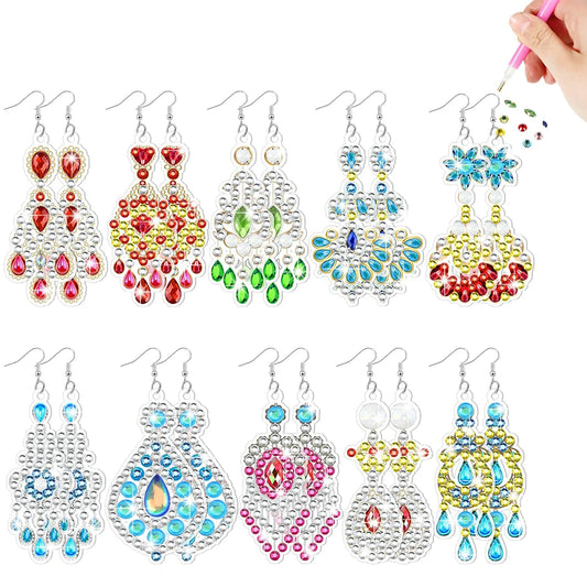 10 Pairs Double Sided Diamond Painting Earrings Dangle Drop Diamond Art Earring Kit Mosaic Drill Earring Kits for Women Girls