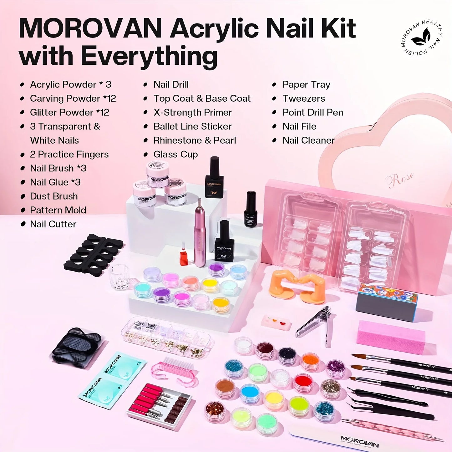 Morovan Professional Beginner Acrylic Nail Starter Kit, Convenient All-In-One Kit For Home Salon,