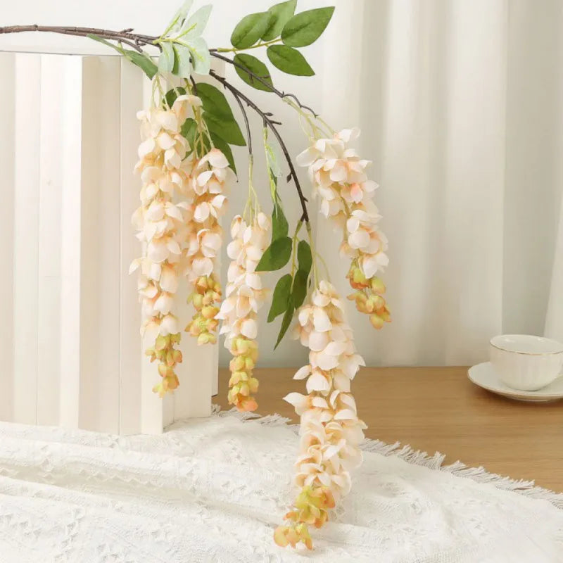 1pc Artificial Flowers Silk Wisteria Vine Fake Silk Hanging Rattan Flower For Wedding Party Garden Outdoor Greenery Wall Decors