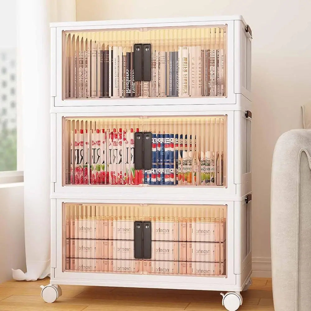 Stackable Storage Bins with Lids and Wheels Durable Space Saving Organizers Living Room Bedroom Craft Supplies 19Gal Capacity 3