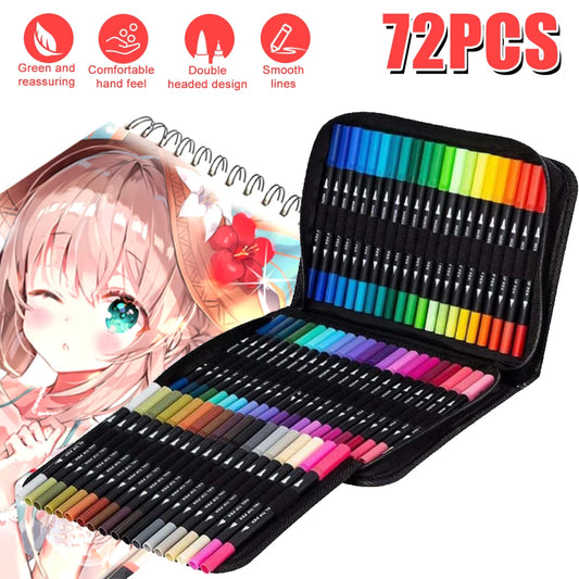 72pcs Color Double Ended Art Marker Pens Set, Suitable for Artist Fine & Brush Coloring Markers, Random colors