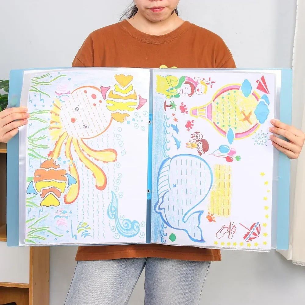 Art Portfolio Folder with Handle and Clear Sleeves 60 Pockets Display 120 Pages Plastic Painting Presentation Storage