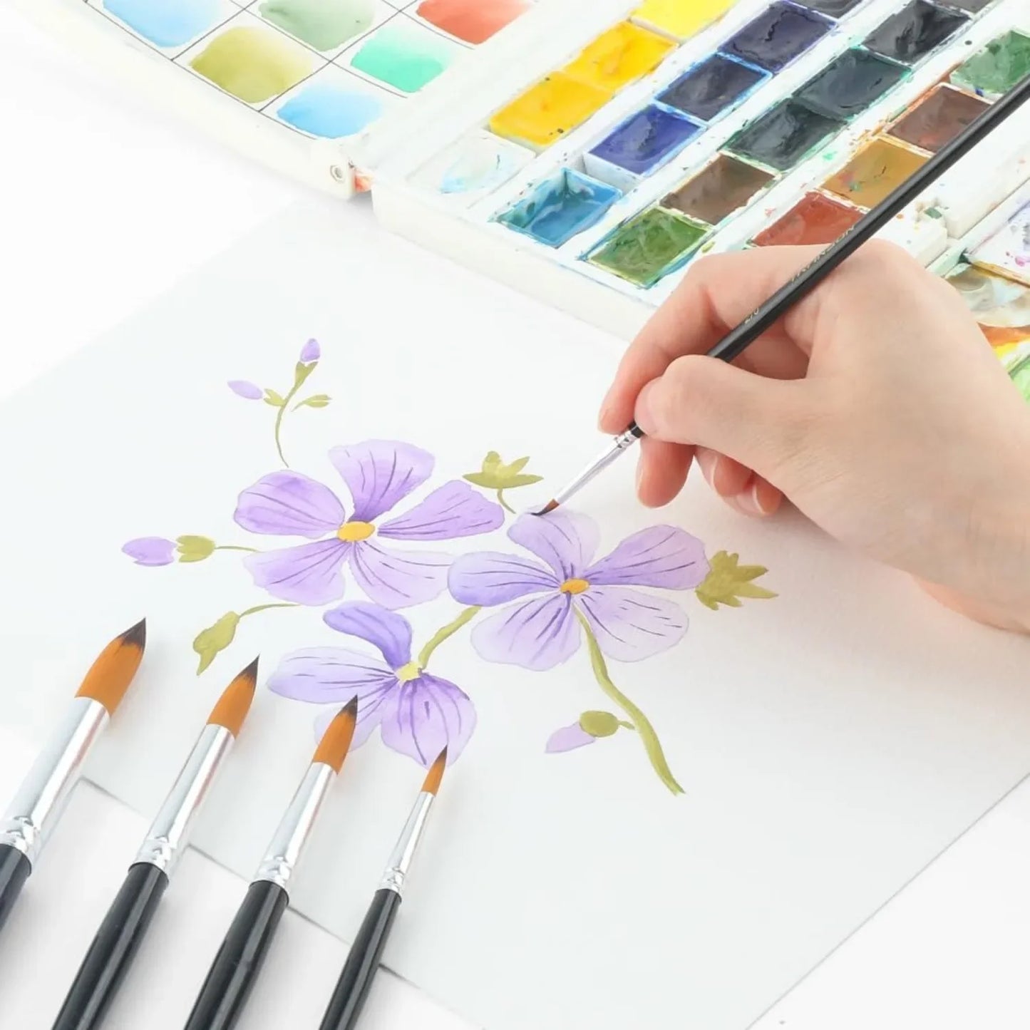 11pcs Round Paint Brush Basic Set for Watercolor, Acrylic, Gouache, Ink, and Tempera Painting