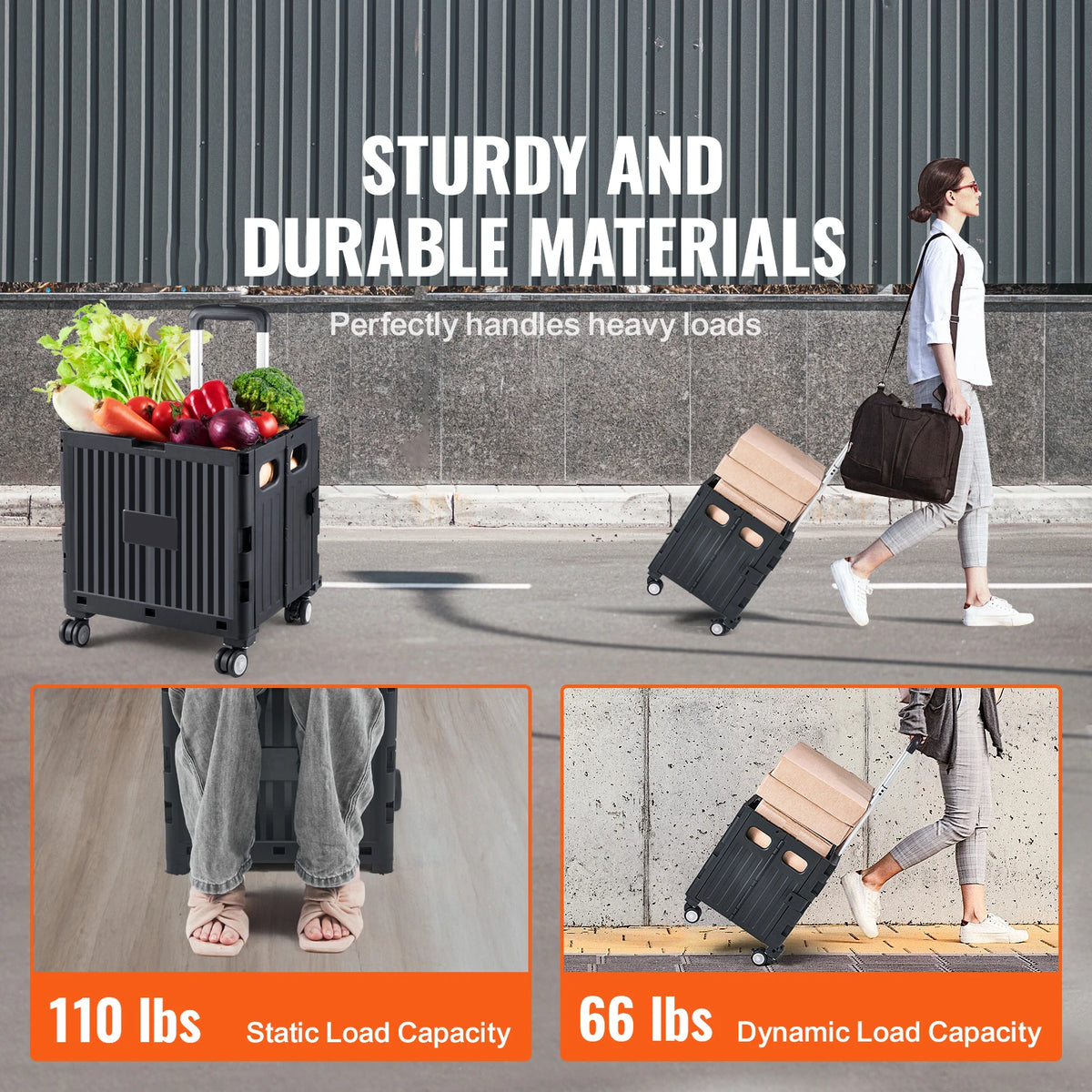 SucceBuy Folding Portable Crate Handcart with Telescope Handle Wheels