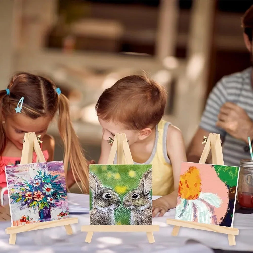 4 packs of 9-inch wooden easels, easel holders for painting canvases, arts and crafts painting party easels