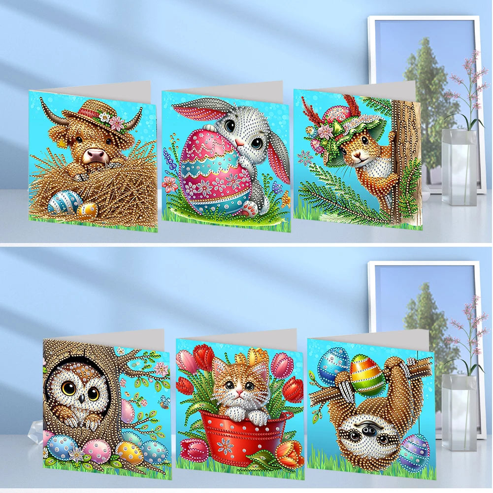 6Pcs Easter Egg DIY Diamond Painting Card Rhinestone Painting Card Kit Diamond Painting Greeting Card for Holiday Party Favors