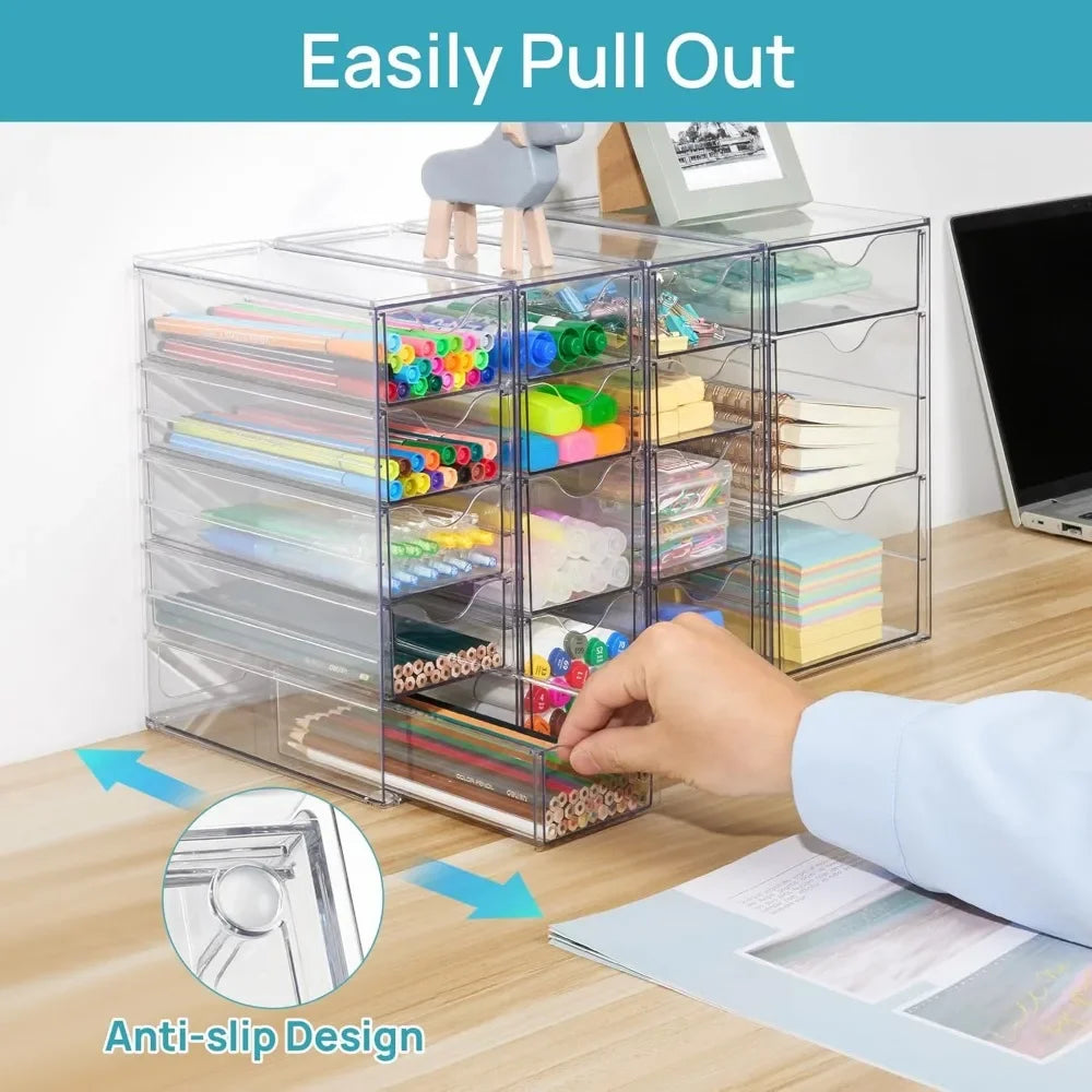 Acrylic organizer with 16 drawers (4 sets), clear storage drawers for office supplies, jewelry, crafts
