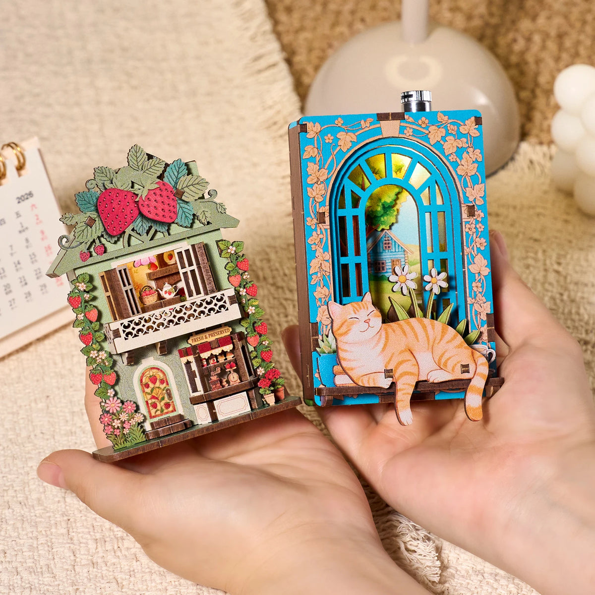 Fridge Magnet DIY Book Nook Kit 3D Puzzle Toy Dollhouse Shop Animal Mini House Furniture Creative Assembly Model Decoration
