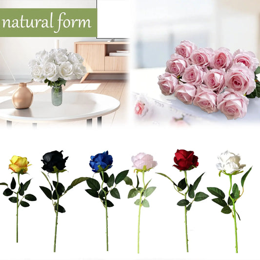 (12PC) Artificial Red Roses Silk Roses With Stems
