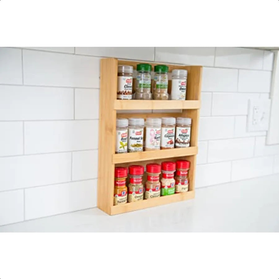 Bamboo Wood 3Tier Rack 8840 Space Saving 12" x 2.3" Vertical Storage Craft Supplies Attached Ring Hangers