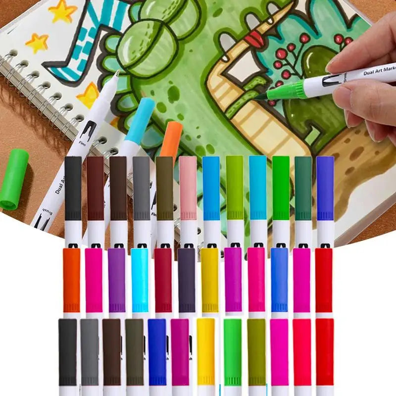 Brush Marker Pens Washable Artist Fine & Brush Pen Water Based Cards Drawing Craft Kit For Christmas Cards Drawing Hand