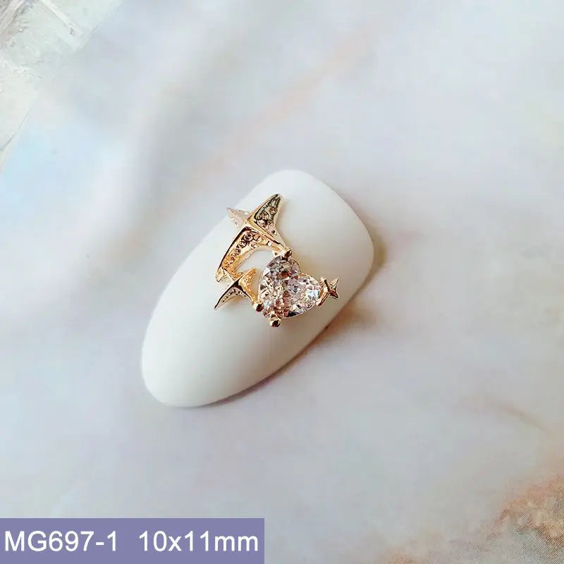 10pcs Luxury Kawaii Love Heart Pink Sailor Moon Star Nail Art Parts Zircon Manicure Nails Accesorios Supplies Decorations Charms