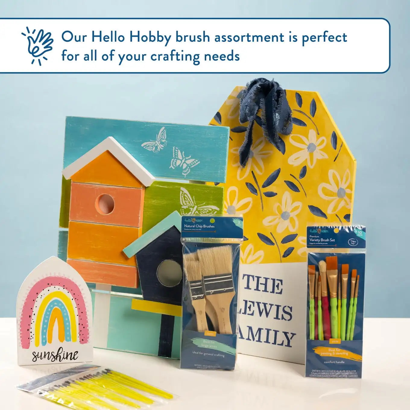 (6 pack) Hello Hobby 3 Pc Flat Synthetic Paint Brush Set with Comfort Grip