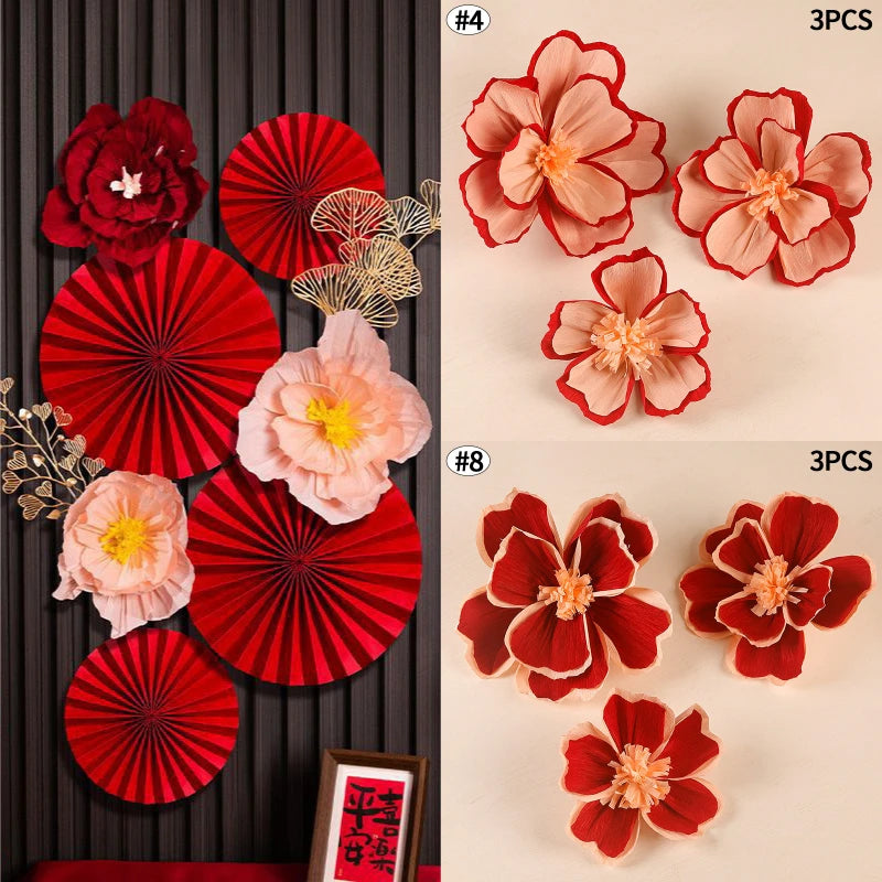 Chinese New Year 2026 Decoration Wall Hanging Decor Paper Folding Fan Sticker Wedding Party Decoration Spring Festival Supplies