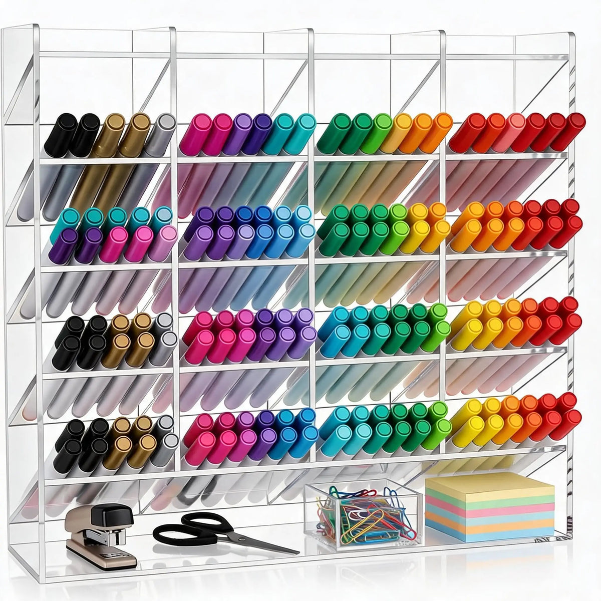 Acrylic Pen Holder Multi Compartment Marker Organizer Clear Desk Marker Display Storage Rack 1Pc For Office Art Supplies Makeup Lipsticks