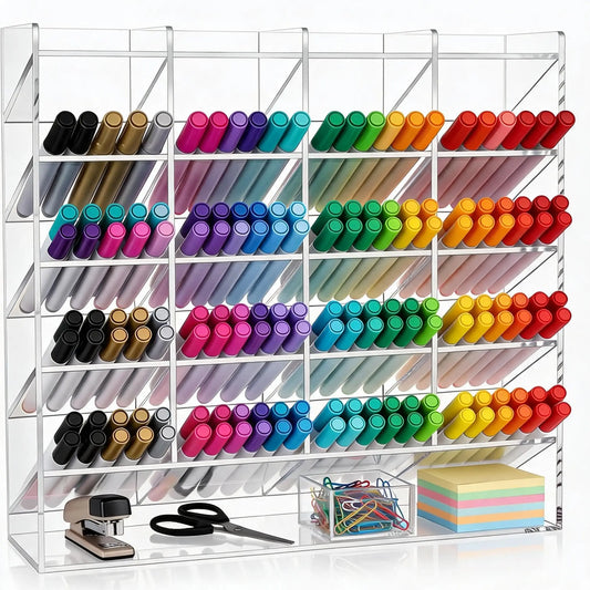 Acrylic Pen Holder Multi Compartment Marker Organizer Clear Desk Marker Display Storage Rack 1Pc For Office Art Supplies Makeup Lipsticks