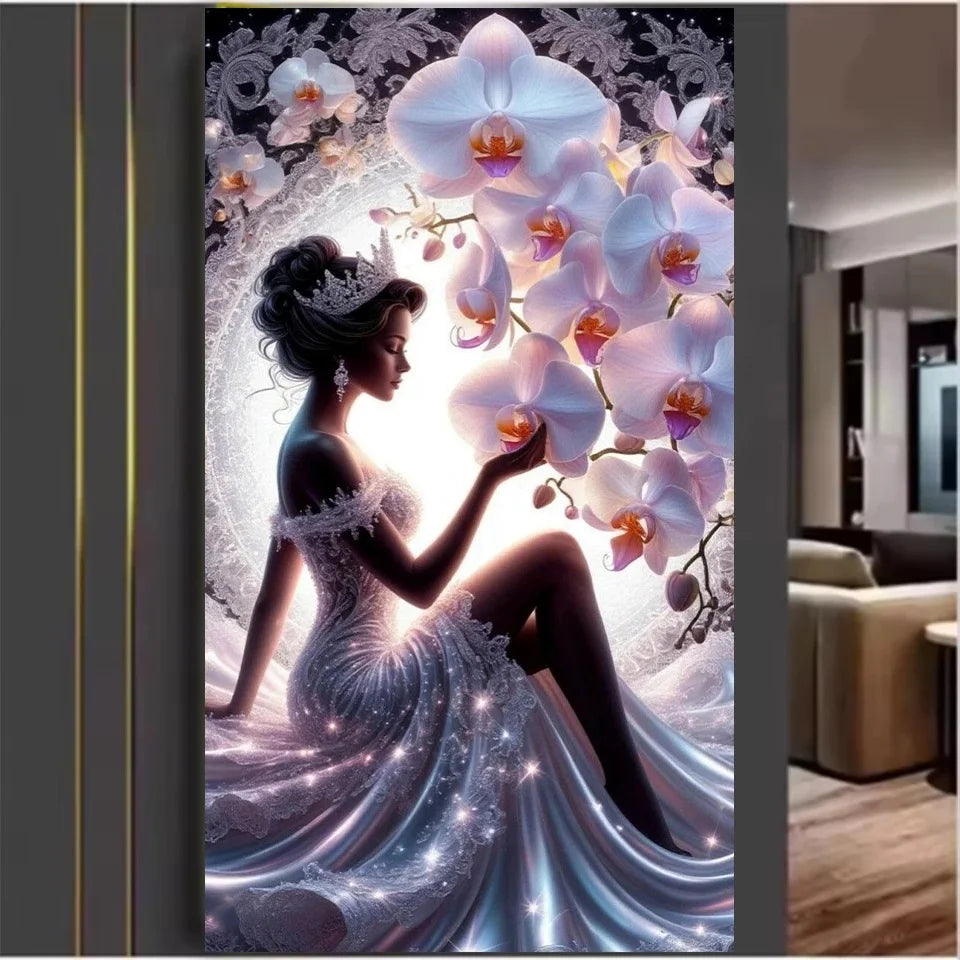 Diamond Painting Art 5D DIY Beautiful Elegant Woman Orchid Flowers Full Square Round Mosaic Rhinestone Handmade Cross Stitch
