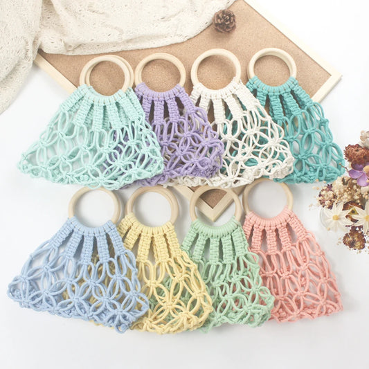 Handmade Knitting Openwork Bag Macrame Kit with Tutorial for Beginner Weaving kit DIY Handbag for Orange Storage Home Wall Decor