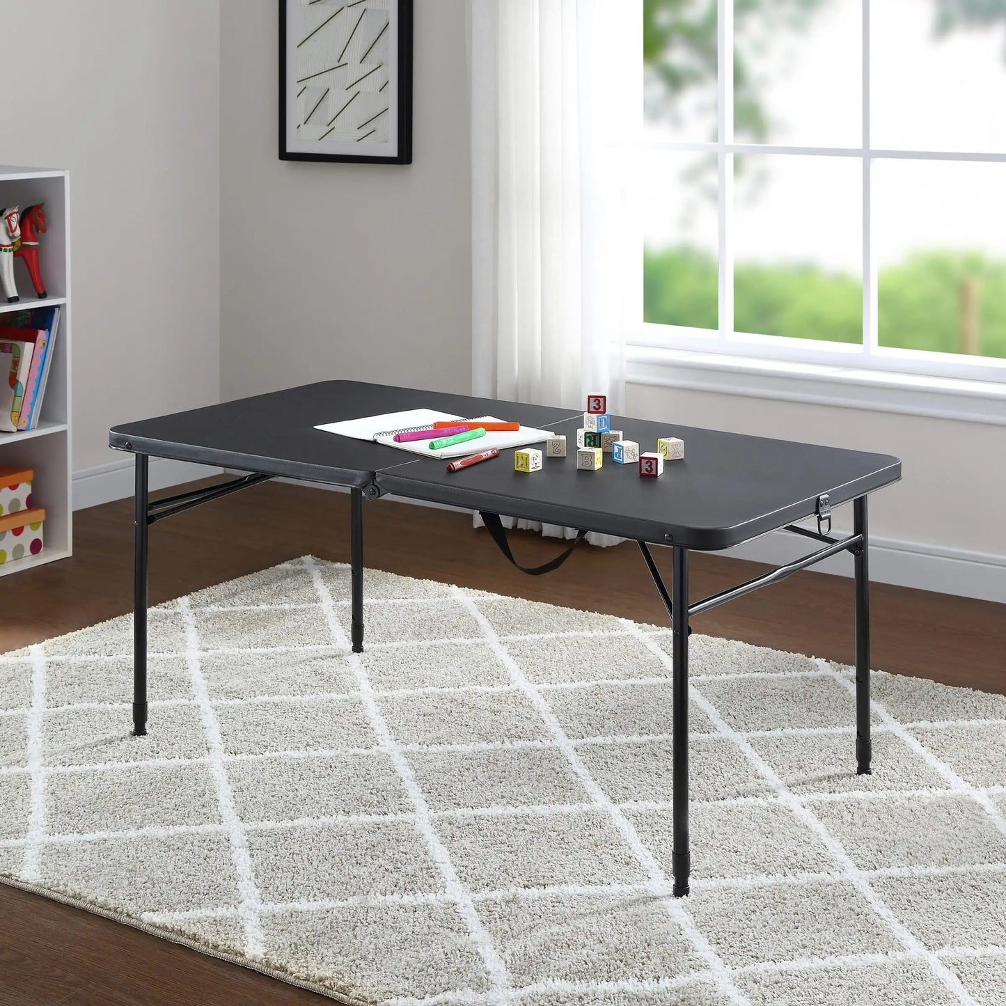 4-Foot Foldable Adjustable Table for Serving Table, Craft Supply Table, Outdoor Dining Table
