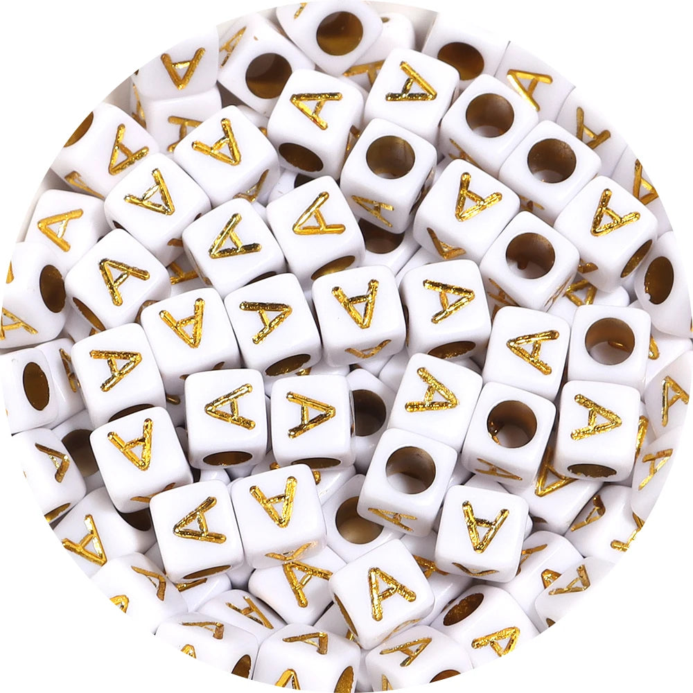 100Pcs/Lot 4.5mm 6mm Cube Acrylic Beads Alphabet Gold Letter Spacer Loose Beads 
For DIY Crafts Ornament Making
