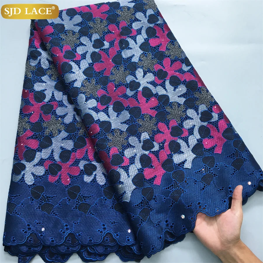 SJD LACE African Nigerian Cotton Lace Fabrics 5 Yards 2026 High Quality Swiss Cotton Lace for Sewing Party Women DIY Dress 4016