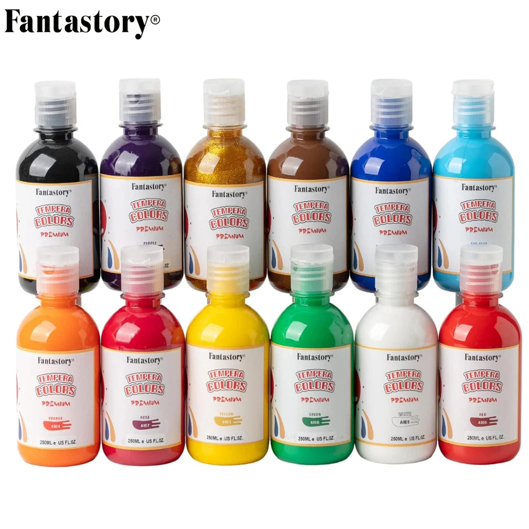 250ml 12 Colors Washable Tempera Paint, Poster Paint Sponge Painting, Non-Toxic Paint Finger Paints Hand Paints Holiday Gifts