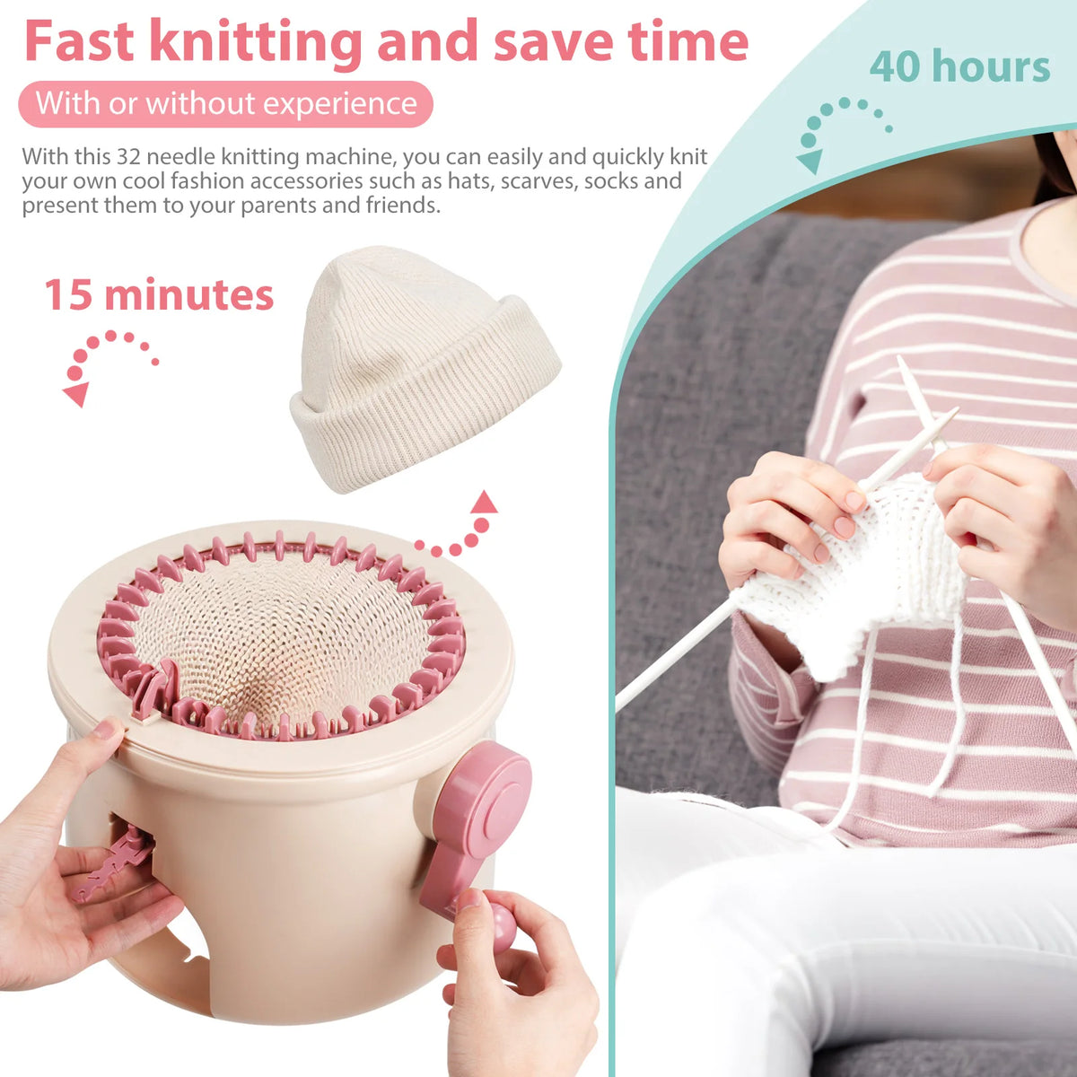 Knitting Machine 32 Needles Dual Mode Knitting Wheel For Socks Scarf Hats For Adults Children Xmas DIY Gift Hand Woven Machine