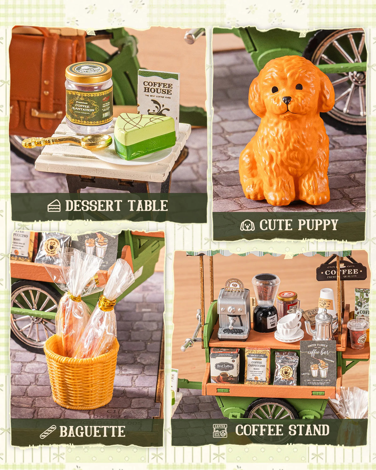 Rolife Wooden 3D Puzzle DIY Miniature House Kit Vienna Bookstore & Aromatic Coffee Cart Model Building Kit with LED Light for Home Decor Gift for Adults Teens