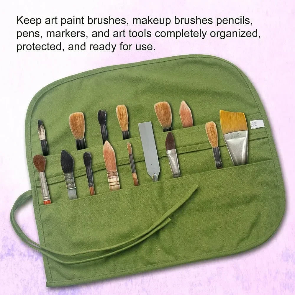 22 pocket canvas paint brush organizer holder acrylic oil watercolor gouache artist paint brush roll canvas bag