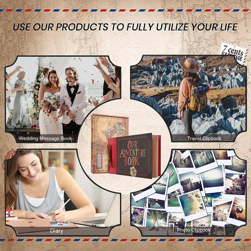 80 Pages DIY Adventure Album Handmade Scrapbook Photo Album Adventure Book Retro Kraft Album Anniversary Wedding Scrapbook