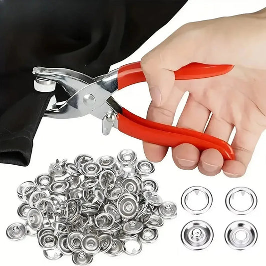 100 Sets Snap Button Kit with Pliers, Metal Prong Snap Fasteners for Fabric, No-Sew Press Tool for Clothing, DIY Crafts, Hats, and Sewing (Assorted Colors)