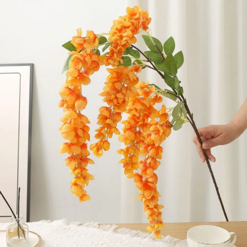 1pc Artificial Flowers Silk Wisteria Vine Fake Silk Hanging Rattan Flower For Wedding Party Garden Outdoor Greenery Wall Decors