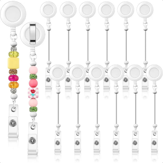 12 Pcs Bead able DIY Badge Reel Kit Retractable ID Name Badge Reel Clips Holder
