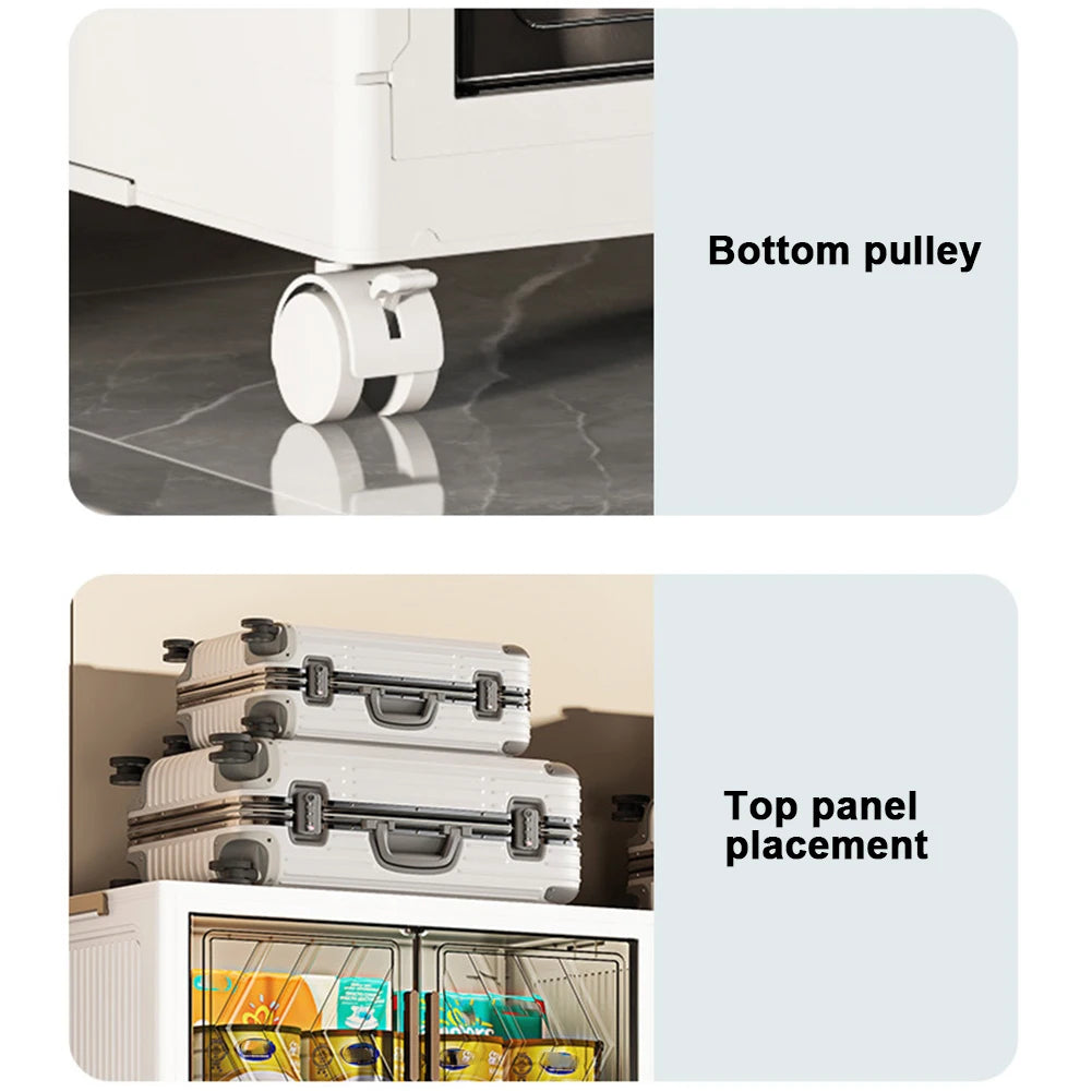 4 Tier Stackable Storage Bins with Lids with Doors & Wheels Foldable Organization Storage Drawer