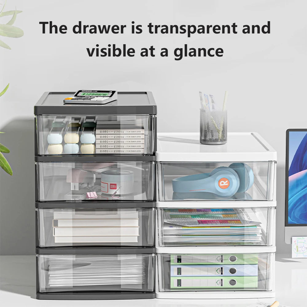 Multi-Layer Plastic Desktop Storage Box 2-6 Layers with Drawer for Home Office Stationery