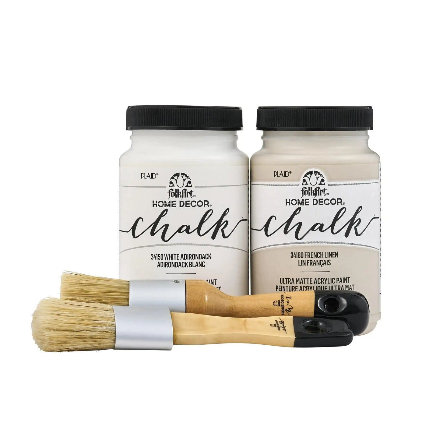 FolkArt Home Décor Chalk 8oz White & Tan Kit with 2 Ultra Matte Acrylic Paints and a 2 Pc Brush Set